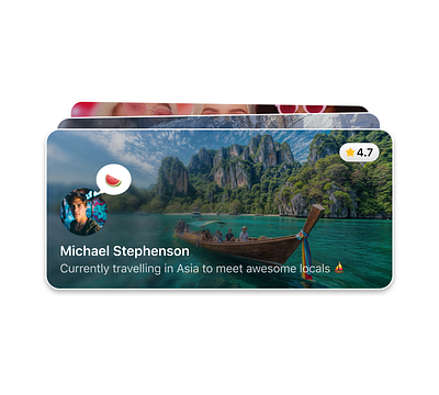 Profile cards cards cover cover photo creative graphics interactive landscape profile profile cards rating travel ui uiux