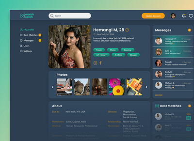 Profile page for a dating site cleandesign creativedesign datingprofiledesign design designtrends digitaldesign dribbbleshots figma interactiondesign productdesign responsivedesign solution task ui uidesign uiux userexperience userinterface ux webdesign