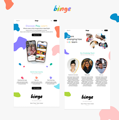 Binge (Kids learning platform) website animation branding kids logo ui ux website