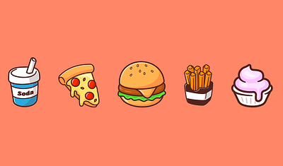 Fast food icons inspired by Catalystvibes adobe illustrator adobe photoshop app branding burger design fast food icons food icons fries graphic design icon icon set icon sets iconography icons illustration logo pizza ui