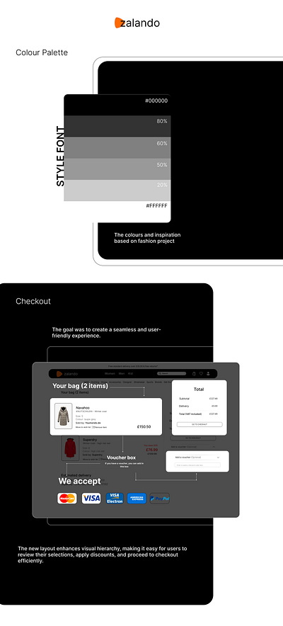 Colour Palette and Checkout Section design figma font style ui ux web design