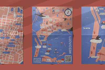 Messolonghi Greece Illustrated Map brochure city map cultural festival europe map festival map festival poster flyer greece illustrated map map outdoor festival qr code seaside vector map