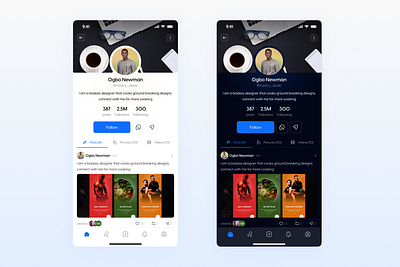 Profile page app dark mode design intagram mobile profile page social media twitter ui ux