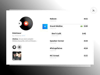 Music Player apple brand branding deezer download french graphic design hip hop illustrator ai muusic player médine photoshop psd play print designer rap senior designe seraphin brice stop typo typography ubuntu font ui ux designer