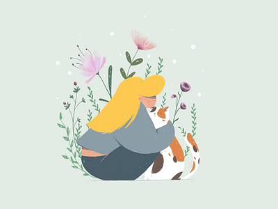 Hug and flowers