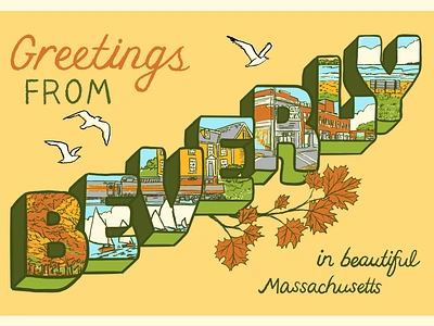 Greetings from Beverly MA beach town beverly beverly ma coastal greetings from greetings postcard illustration maple mass massachusetts new england north shore postcard small town travel vintage wish you were here