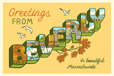 Greetings from Beverly MA beach town beverly beverly ma coastal greetings from greetings postcard illustration maple mass massachusetts new england north shore postcard small town travel vintage wish you were here