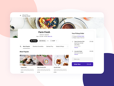 Ritual ONE - First party food ordering platform add to cart brand checkout commerce design ecom first party app order online purple shopping themable ui web