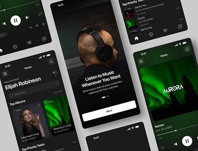 Wave - Music App UI Design android app android app design app design application design black black an white black app ui branding dark mode figma figma design figma mobile app ios app ios app design mobile app design music app product design uiux uxthrill white