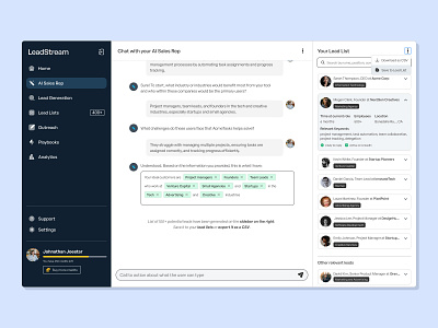 AI-powered B2B Lead Generation tool for early-stage startups ai b2b chat design desktop figma icp lead generation openai sales ui uiux ux