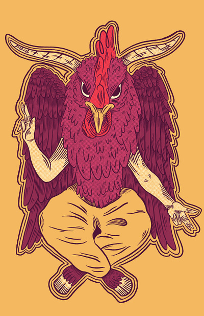 Henphomet 2d baphomet bird chicken creepy cute devil illustration orange satan