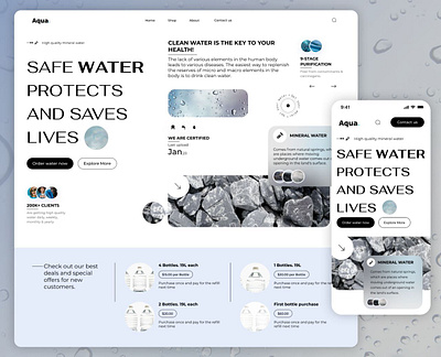 Aqua-Drinking Water Web Design bottle business delivery design drink drink water drinks store drop filter graphic design illustartion logo mineral water modern online store ui water water cleaning water delivery water filter