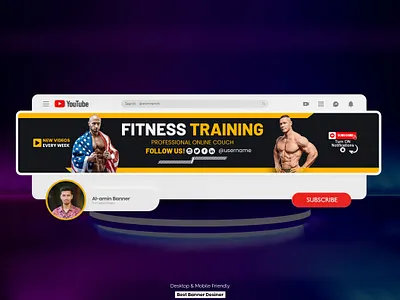 Fitness Training Youtube Banner Design art banner banner and logo channel cover design covr fitness graphic design youtube