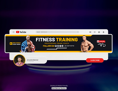 Fitness Training Youtube Banner Design art banner banner and logo channel cover design covr fitness graphic design youtube