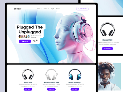 Headphone - E-commerce Landing Page clean earphone gadget gradient headphone landing page modern music online store product shop shopify tech technology ui unique ux web design website website design