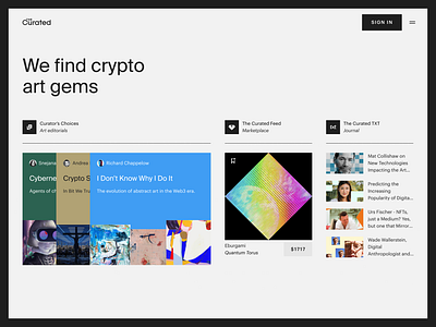 The Curated: Landing Page v3 art crypto landing page nft web3 website website design