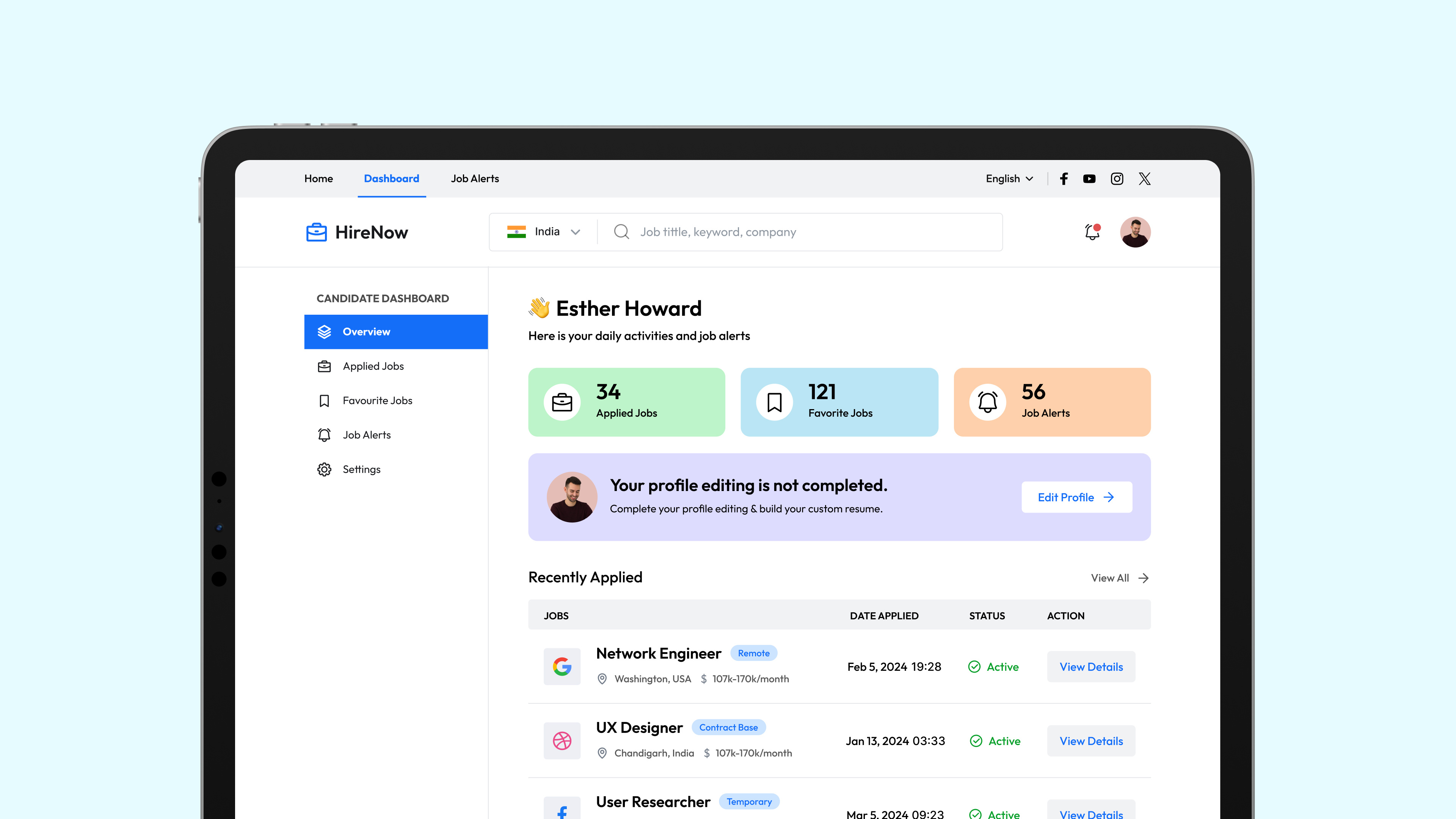 Dashboard Design for Job Portal candidate dashboard design dashboard design hiring dashboard design hiring portal job portal job portal dashbaord minimal design deshbaord