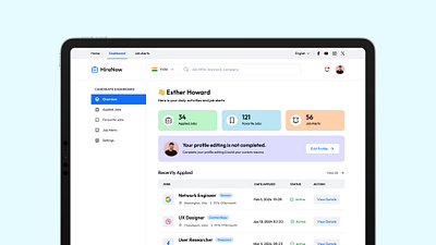 Dashboard Design for Job Portal candidate dashboard design dashboard design hiring dashboard design hiring portal job portal job portal dashbaord minimal design deshbaord