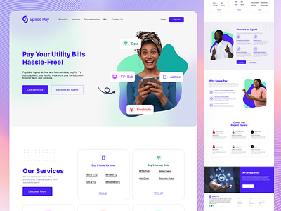 Space Pay Landing Page Design - Utility Bills Payment Platform bills payment bills payment landing page branding design figma fintech graphic design home home screen homepage illustration landing page logo payment website product design ui uiux ux web design website design