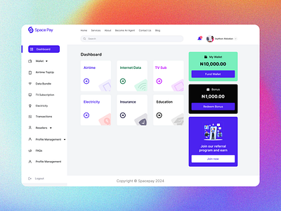 Space Pay User Dashboard Design - Utility Bills Payment Platform bills payment dashboard branding dashboard design design figma fintech dashboard graphic design illustration logo payment payment dashboard product design ui ui design uiux ux ux design web app web dashboard website design