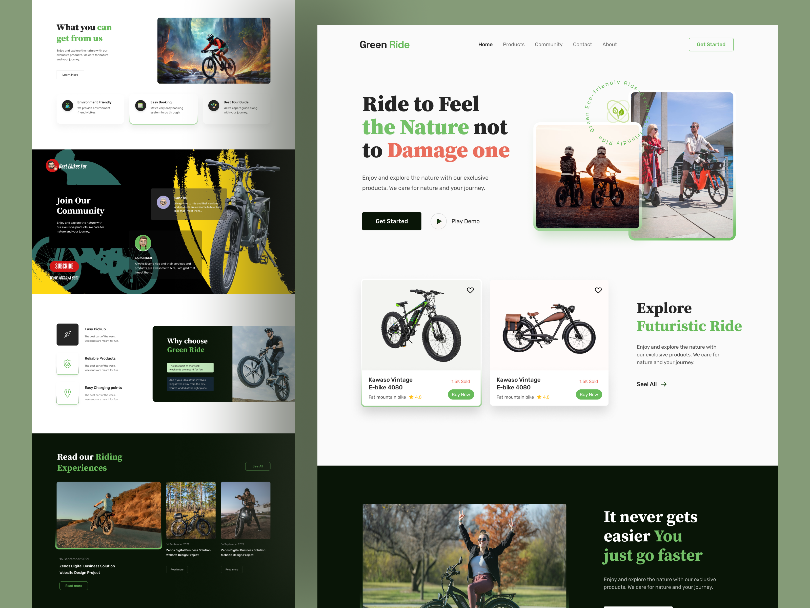 Green Ride Vehicles Company Website Design Concept business creativedesign designconcept designidea designinspiration electricbike greenride homepage interactiondesign interfacedesign landingpage minimalistdesign mordernui newandnoteworthy trendingdesign uiuxdesigner webdesign
