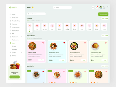 Menu Page Dashboard clean dashboard dashboard ui design ecommerce food landing page menu minial modern saas ui ui design user interface ux design web design