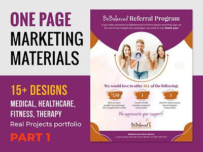 One Page Marketing Materials arx testimonial bon density fitness flyer flyer food supplement protocols healthcare flyer infographic design medical flyer medical testimonial design monthly inspiration optimized life phase i cheat sheet powerful weapon pricing form program flyer protein guides success story testimonial design testimonial flyer therapy