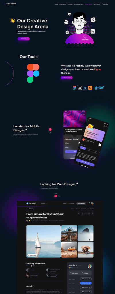 Landing Page for Design Agency agency craxinno craxinno tech craxinnotechnologies dark dark theme darkmode design figma design landing landingpage page ui website