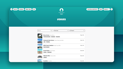 Redesign: Paris 2024 Olympics filter list olympics paris 2024 redesign stadium ui ux venue web design