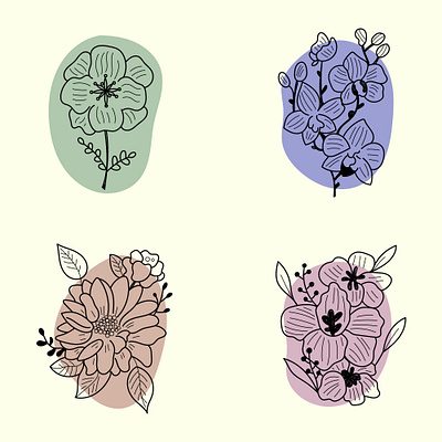 Drawing Set Sketches Cute Flowers original app branding design graphic design illustration logo typography ui ux vector