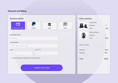 Credit Card Checkout Form UI Design credit card checkout form payment and billing payment page ui ui design uiux web