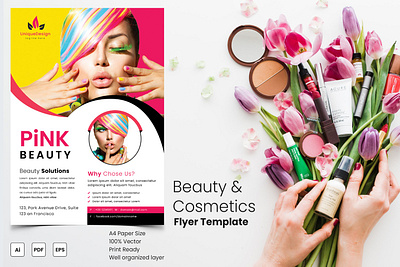 Beauty & Cosmetics Flyer Template Design beauty store website bodycare branding brochure cosmetic packaging cosmetics cosmetics template flyers leaflet makeup nature packaging pure responsive layout skincare product page skincare website wellness