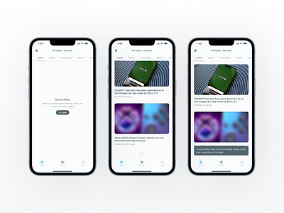 Network and offline feedbacks - Feed experience - Agah android error error message feed feedback interaction ios iphone loading mobile app mockup navigation network news offline product design search state ui user experience