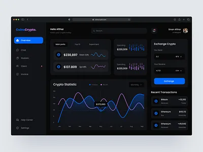 Crypto Dashboard UI/UX admin panel branding crypto crypto currency crypto currency dashboard crypto dashboard crypto web ui da dark panel dark theme dashboard responsive] dashboard ui design illustration ui ui design ui designer ux