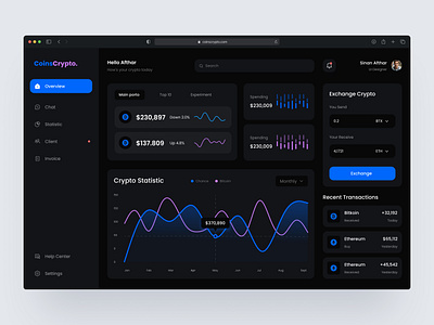 Crypto Dashboard UI/UX admin panel branding crypto crypto currency crypto currency dashboard crypto dashboard crypto web ui da dark panel dark theme dashboard responsive] dashboard ui design illustration ui ui design ui designer ux