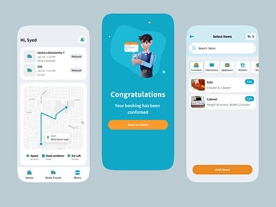 Truck App Home & Items app ui design app uiux apps design creative uiux figma design system logistic app mobile app mobile application modern uiux moving app truck app truck booking app ui designer uiroll uiux designer