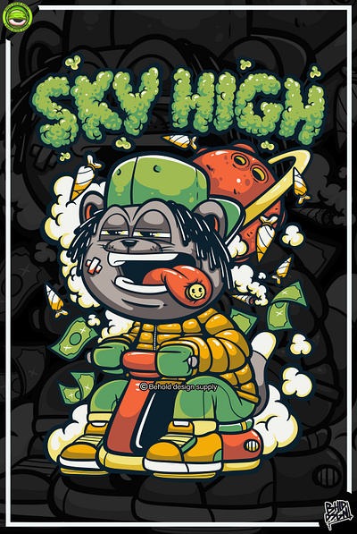 SKY HIGH - artwork art artwork cartoon cartoon style character cartoon clothing clothing design design garffiti illustration merch print design streetwear