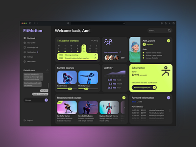 Dashboard for Fitness Platform Concept account contrast dark dark theme dashboard fitness form interface main navigation platform profile sport ui uiux user profile ux web web design workout