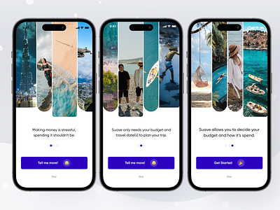 Suave Travel App mobile app design onboarding product design user interface