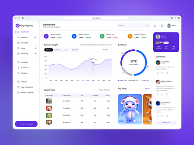 Dashboard Social Manager dashbord facebook google instagram purple socialmedia ui uiux ux