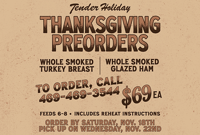 Thanksgiving turkey pre-orders graphic barbecue branding design graphic design illustration print thanksgiving typography