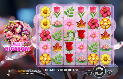 Lady Blossom - slot game design app betting branding casino design gambling game art game design game ui graphic design illustration logo motion graphics slot game slots typography ui user interface ux vector