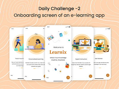 Daily UI Challenge -02 Onboarding screens app app screen education website elearning graphic design learning website mobile app mobile app ui design onboarding screen online school technology ui user interface