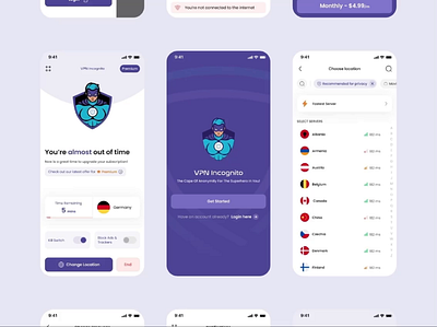 VPN Incognito - VPN App animation app design home page interaction design mobile ui design mobile ux design motion design product design ui uiux ux visual design vpn