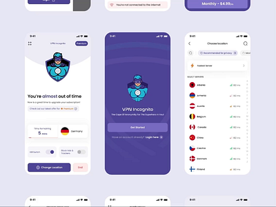 VPN Incognito - VPN App animation app design home page interaction design mobile ui design mobile ux design motion design product design ui uiux ux visual design vpn
