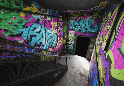 Graffiti Alley 3d 3d modeling alley buildings character design fantasy graffiti painting stairs street art