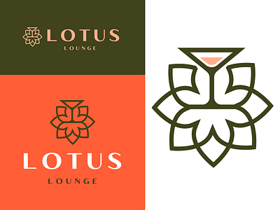 Lotus Lounge bar branding brandmark flower glass graphic desig identity illustration line art liquor logo logo design lotus lounge martini modern monoline restaurant