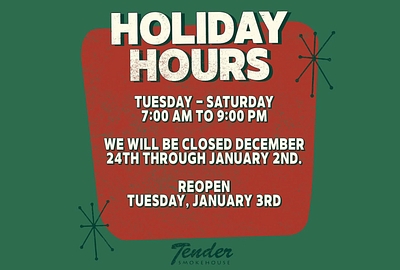 Holiday Hours Flyer 2022 barbecue branding christmas design graphic design illustration print typography