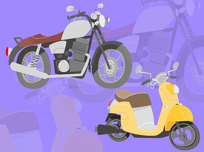 Motorcycles and Scooters cartoon illust illustration vector