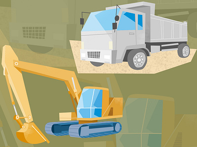 Trucks and excavators cartoon graphic design illust illustration vector